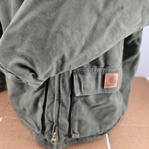 Carhartt Jacket C95 ARG Green Sherpa Lined Coat Duck Canvas Work Chore 2 XL - Picture 6 of 12